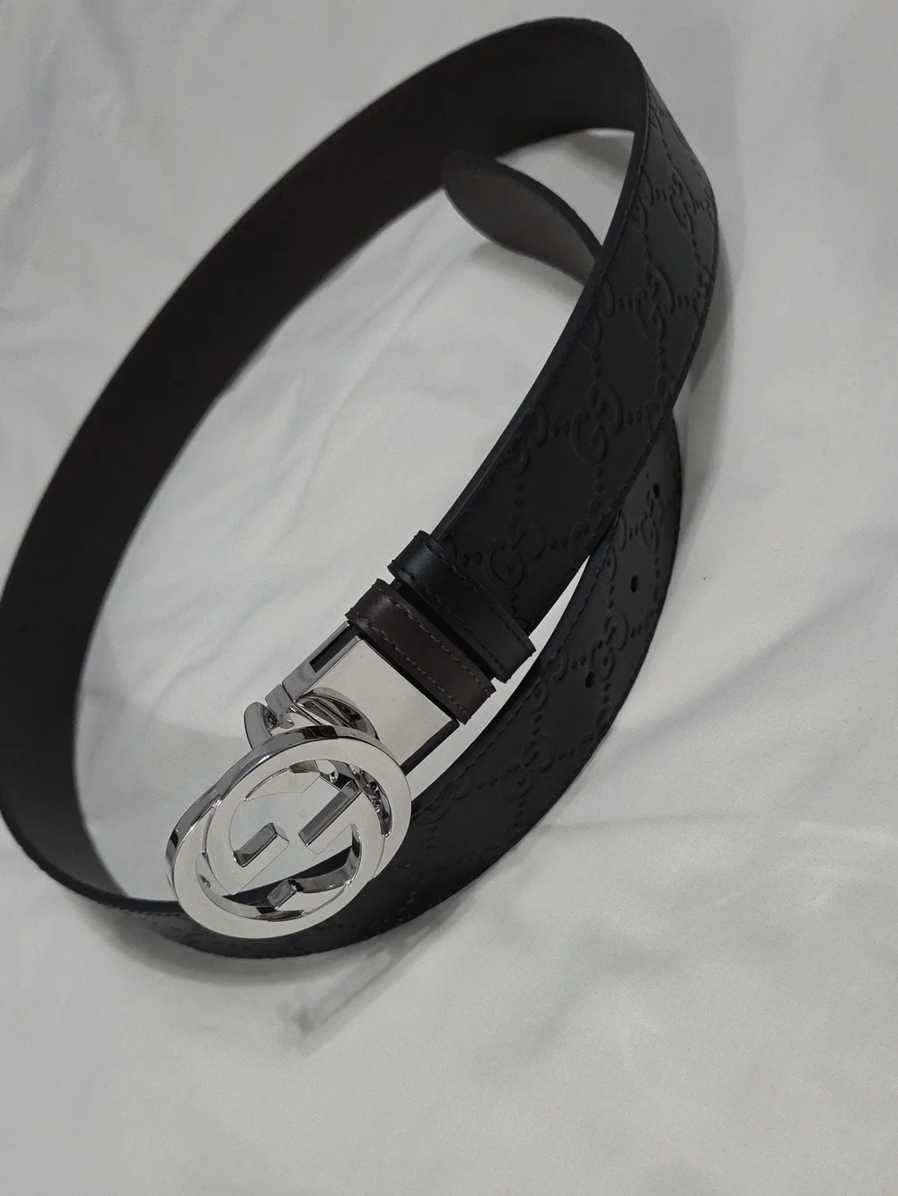 Gucci Reversible Black Brown Leather Belt with Silver Double G Buckle 34/36